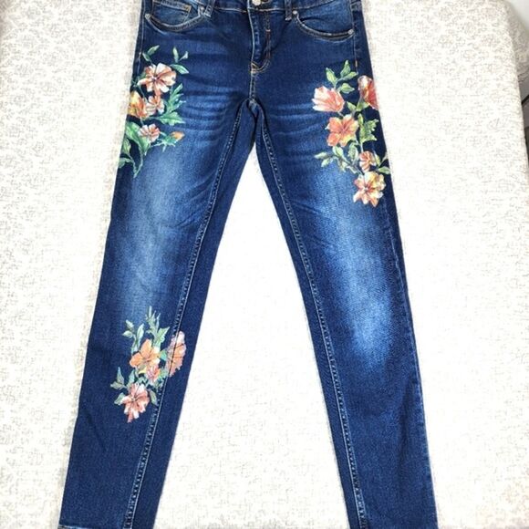 Zara Basic Z1975 Denim Skinny Floral Jeans Size 4 - Picture 1 of 4